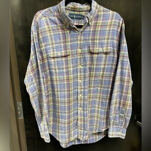 Ralph Lauren Men's Plaid Shirt in Blue, Yellow, and purple. Fresh spring colors
